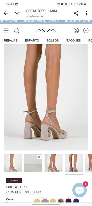 Sandalias Tacón MIM NUEVAS Greta Topo beige