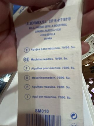 lote 15  Agujas máquina coser  70/80/90/100/110