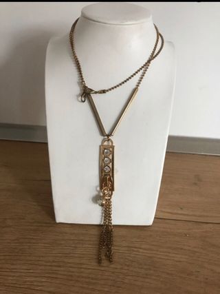 Collar largo dorado con cristales