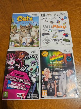 Lote 4 juegos Wii: WiiPlay, Karaoke, Catz, Monster