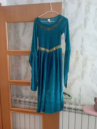 Vestido medieval teal y dorado