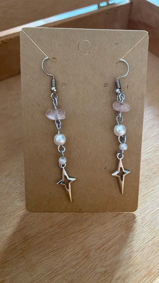 Pendientes largos rosa y plata