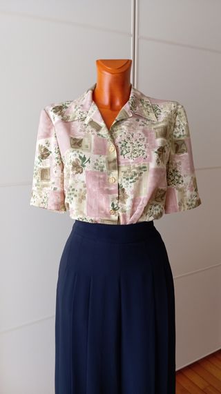 Blusa vintage. Verde y rosa. Nueva.