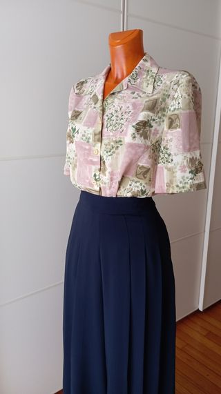 Blusa vintage. Verde y rosa. Nueva.