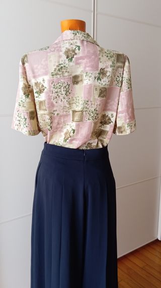 Blusa vintage. Verde y rosa. Nueva.