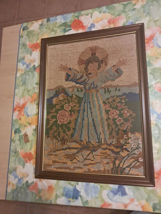 Cuadro Bordado Niño Jesús en punto de cruz
