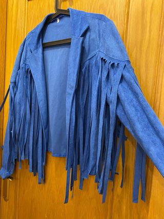 Chaqueta borrego azul XL flecos