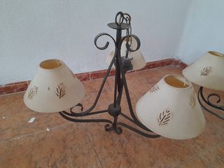 Lámpara techo 3 luces. Metal y tela