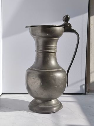 Jarra Peltre Antigua con Tapa