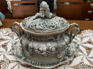 Sopera porcelana gris | dorada