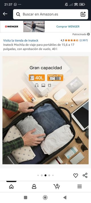 Mochila Inateck - 40L, vuelo