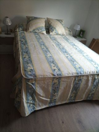 Colcha cama matrimonio beige-azul
