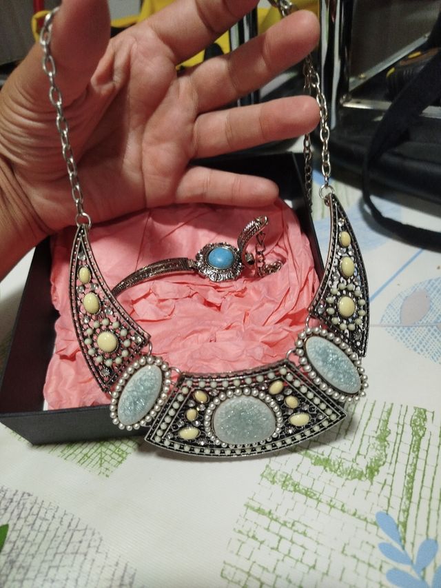 Collar y pulsera plata turquesa