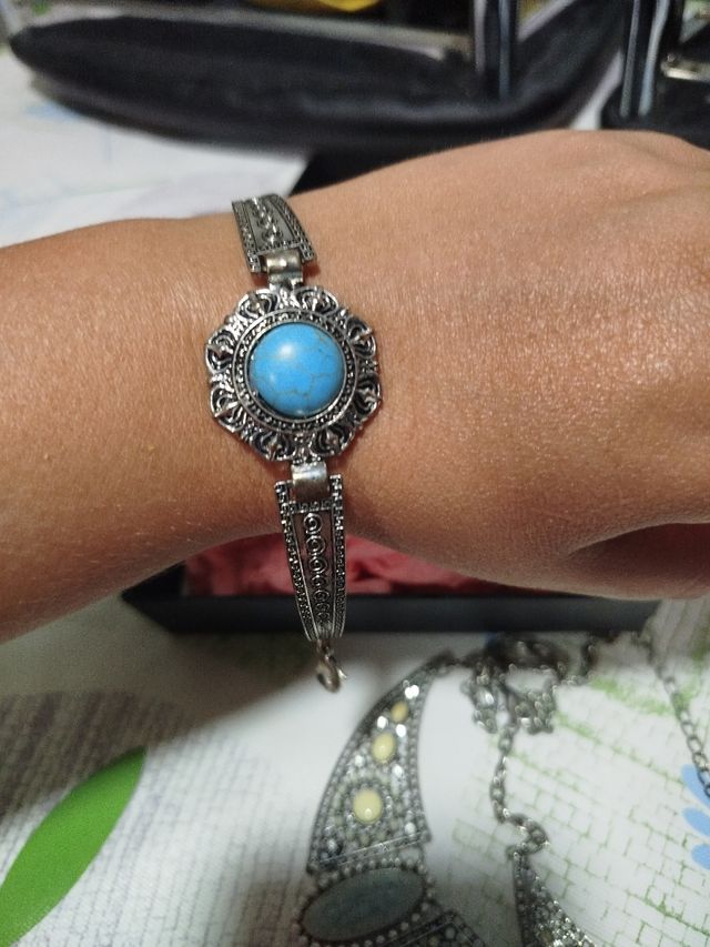 Collar y pulsera plata turquesa