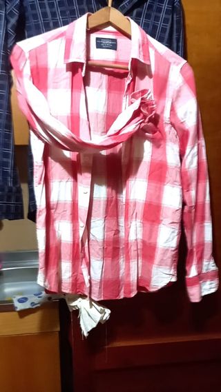 Camicia a quadri rosa e bianca