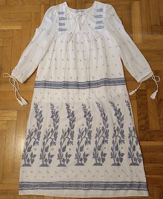 Vestido Zara algodon M - azul, blanco
