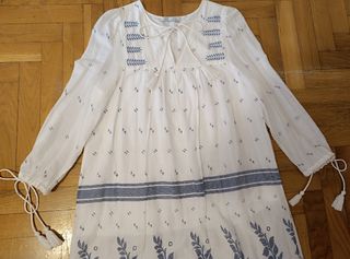 Vestido Zara algodon M - azul, blanco