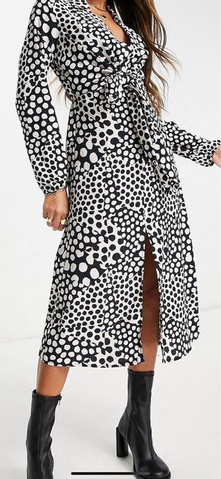 Vestido midi lunares blanco-negro