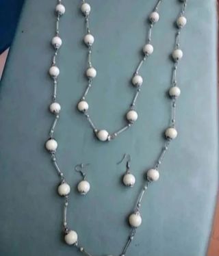 Collar y Pendientes Perlas Blancas Nuevo