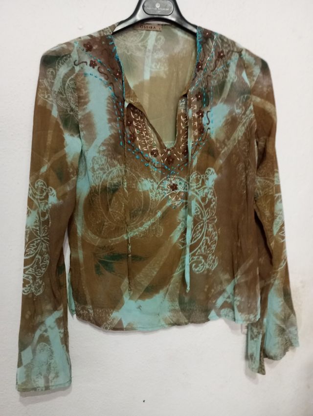 Blusa OSIRA marrón turquesa más bien pequeña