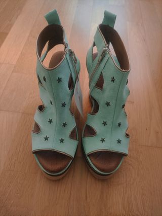 Sandalias cuña plataforma verde agua
