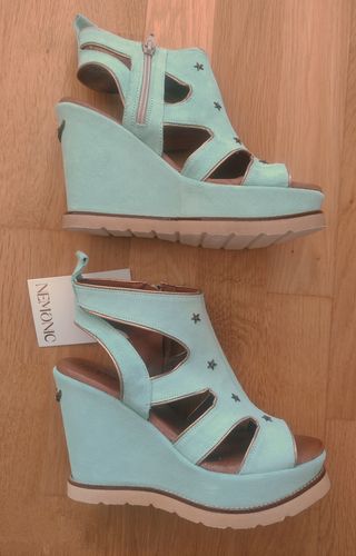 Sandalias cuña plataforma verde agua