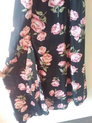 Vestido floral comprido - Preto/Rosa
