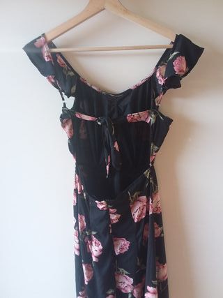 Vestido floral comprido - Preto/Rosa