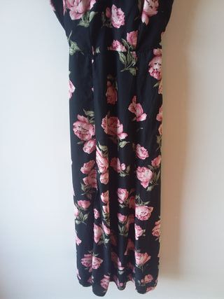 Vestido floral comprido - Preto/Rosa