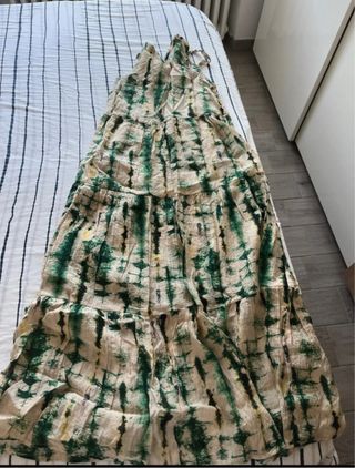 Vestito lungo tie-dye beige e verde