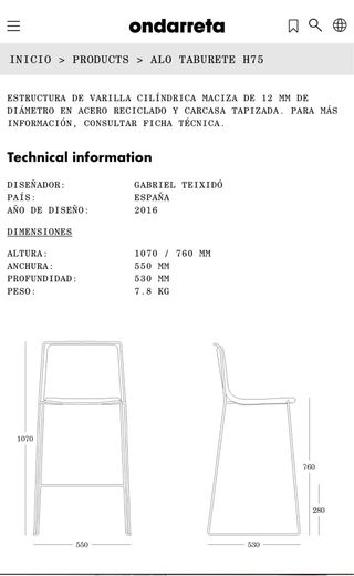 Set de 2 taburetes Ondarreta ALO H75 - Gris