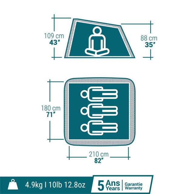 Tienda de campaña 3 personas Quechua 2 Seconds F&B
