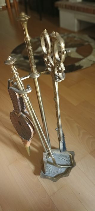 Juego herramientas chimenea antiguo