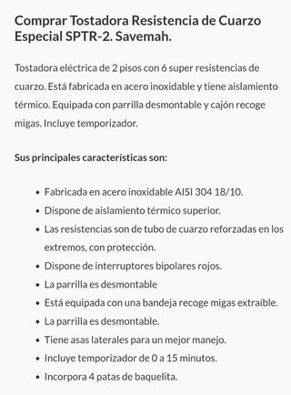 Tostadora Resistencia Cuarzo SPTR-2