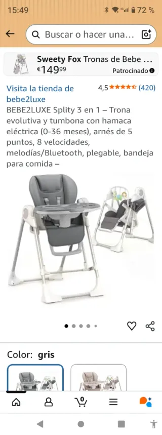 Trona bebé c/música, USB, varias posiciones
