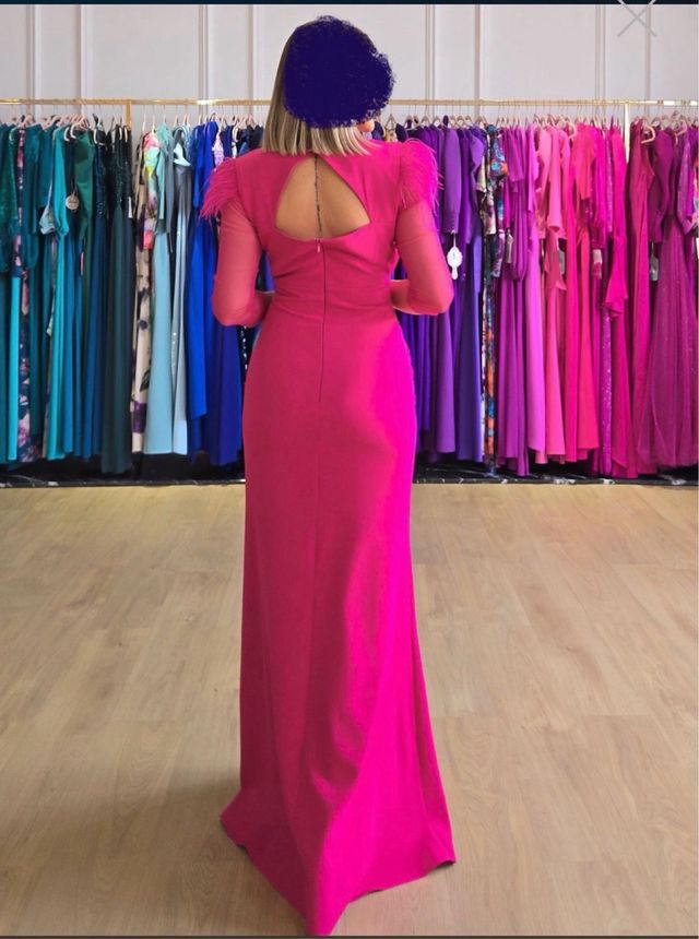 Vestido largo fiesta rosa fucsia