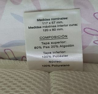 Colchón cuna bebé 120x60cm + protector impermeable