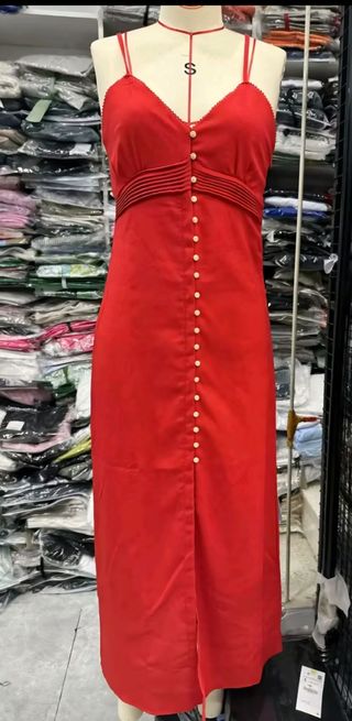 Vestido rojo largo - lino