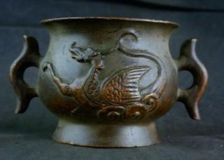 Antiguo incensario de bronce, dragón Sellado
