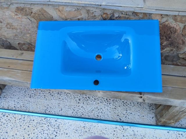 Lavabo baño cristal azul