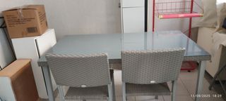 Mesa exterior cristL terraza jardín + 4 sillas 