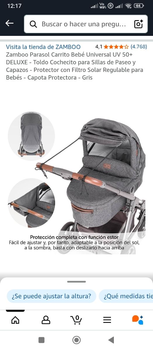 Parasol carrito bebé Zamboo Gris
