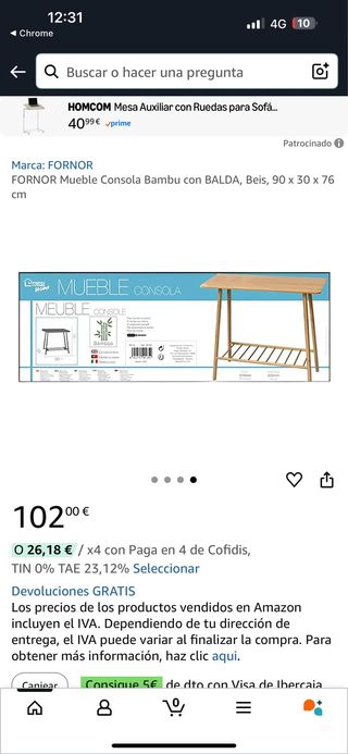 Mesa consola bambú FORNOR.