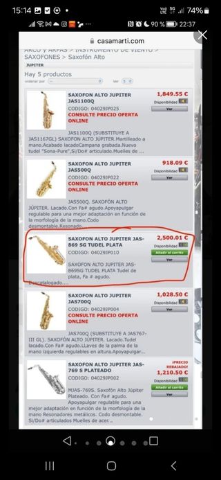 Saxo Alto Júpiter 869 profesional tudel plata 