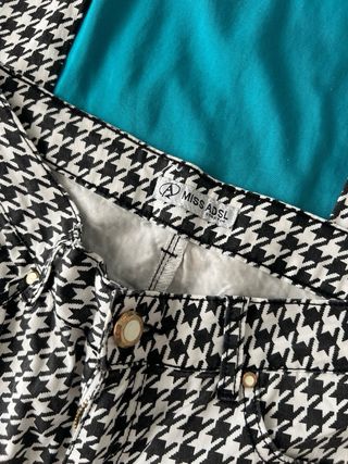 Pantalones pata de gallo blanco y negro elásticos 