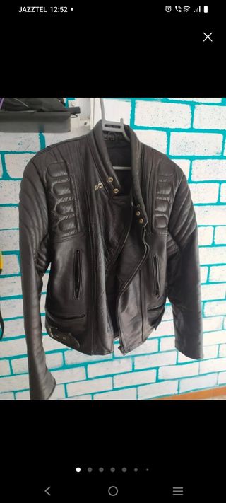 Chaqueta cuero moto negra XL

