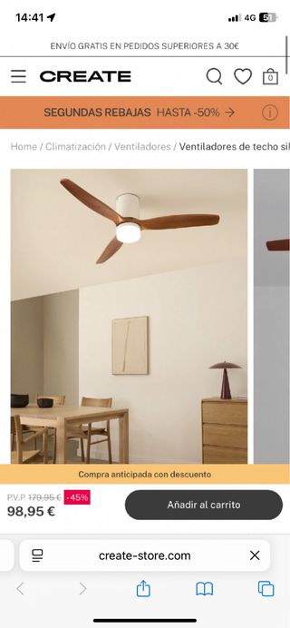Ventilador techo madera silencioso 40W CREATE 
