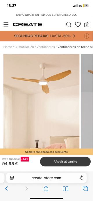 Ventilador techo madera silencioso 40W CREATE 