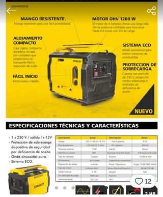 Generador Inversor Stanley SIG1200S - 1.2kW