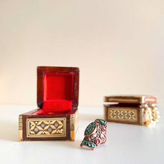 Joyero vintage pequeño madera y nácar artesanal